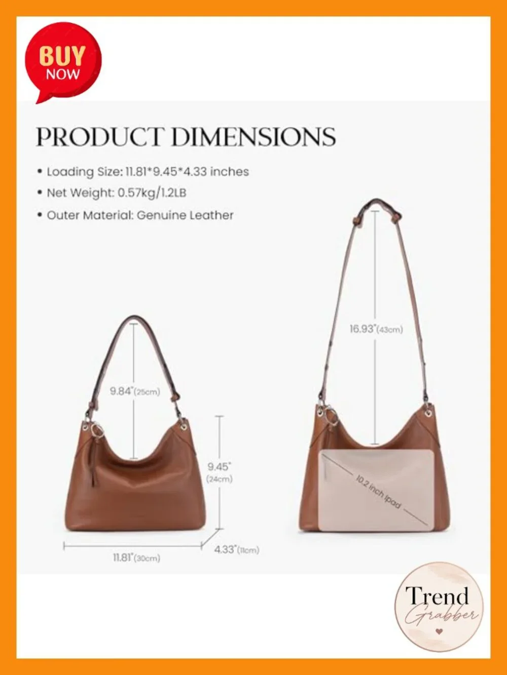 Genuine Leather Slouchy Hobo Bag Crossbody with Adjustable Strap